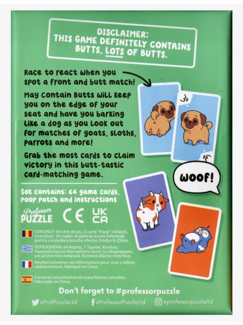 Professor Puzzle Games - May Contain Butts Card Game 🆕